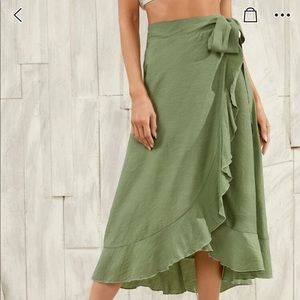Olive green ruffle wrap skirt